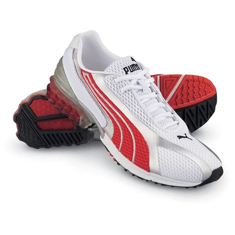 red and white athletic shoes.